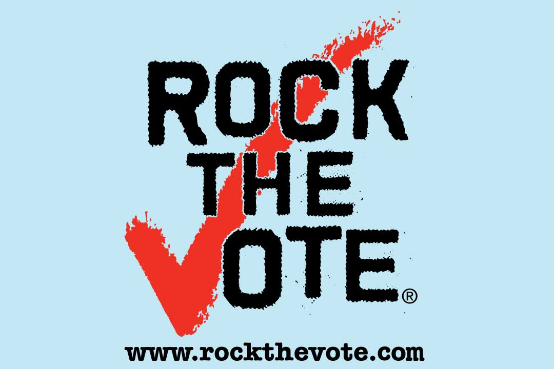 Nápis Rock the Vote s červenou fajfkou
